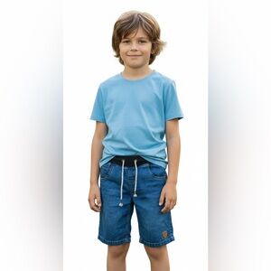 SAM73 Boy’s Euro Lightweight Denim Shorts With Soft Ribbed Waist, Preloved